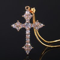 Personalized Multicolor Crystal Zirconia Cross Pendant Necklace Gold Color Chain Necklaces Unisex Party Jewelry