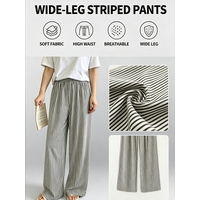 A pair of high waist striped wide-leg pants, home casual pants, soft and comfortable, light and soft, suitable for many occasion