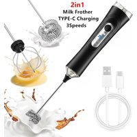 Electric Milk Frother Foamer + Egg Beater Wireless Type-C Charging 3 Speeds Mini Handheld Foam Maker Coffee Whisk Cooking Tools