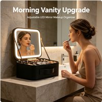 LED Lighted Travel Makeup Bag Large Capacity Cosmetic Case with Mirror Rechargeable Vanity Organizer for Women Beauty Essentials