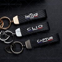 Car Key Chain For INITIALE PARIS Captur Clio French Color Logo Metal Keychain Widget Carbon Fiber Leather Ornaments Accessories