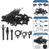 45xPush Mount Cable Zip Tie With Car Wire Routing Clips Car Inner Clips Fasteners Interior Accessories Black Plastic Universa