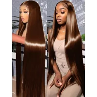 40 Inches Straight Chocolate Brown 13x4 Lace Front Wigs Straight Wig Transparent Lace Frontal Wigs Pre Plucked With Baby Hair