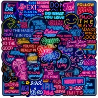50pcs Neon Inspirational Text Quotes Watercolor Graffiti Stickers Cartoon DIY Skateboard Phone Case Laptop Waterproof Cool Decal