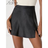 MiuKoMiYa Summer Satin Mini Skirts With Slit For Women A Line Elegant Short Skirt With Slit 2024 Summer Women's Skirts