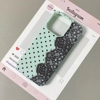 Elegant Lace Polka Dot Print Phone Case For iPhone 17 Pro Max 16 Plus 15 Pro 14 13 12 11 XR XS 17Air Lychee Textur Soft Cover