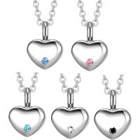 Classic Crystal Mini Heart Cremation Urn Necklace Funnel Fill Kit Keepsake Memorial Ashes Stainless Steel Pendant