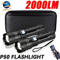 Lampe de poche tactique LED 2000LM, Rechargeable par USB, étanche, Zoom de qualité, torche lumineuse, Portable, lumière de secours pour le Camping en plein air