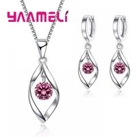 CZ Necklace Earring Bridal Jewelry Sets Wholesale S925 Sterling Silver Color Shining Cubic Zircon Water Drop Wedding Engagement