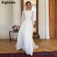 Eightale Boho Wedding Dress Customized O-Neck Long Sleeves White Ivory A-Line Chiffon Muslim Bridal Gown Vestido De Noiva