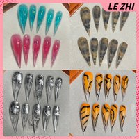 10Pcs Spicy Girl Long Beast Claw Handmade Wearable Press On Nails Tiger Pattern Magic Mirror Powder Colorful Gradients Fake Nail