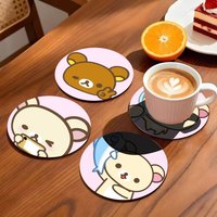 1pc Cute Cartoon Rilakkuma Wooden Coaster Colour Printing Cup Mat Home Desk Decoration Gifts