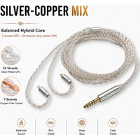 124-Core 4-Strand Silver Plated OFC Hybrid HIFI Earphone Cable, 0.78mm 2Pin to 4.4mm, Soft Tangle-Free PVC, Hi-Res Sound