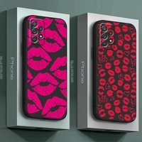 Case for Samsung Galaxy A52 A53 A23 A13 A73 A22 A54 A12 A14 A24 A34 A11 A21s A33 A72 A42 Sexy Girl Red Black Lips Kiss Cover