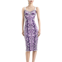 Summer Silk Bustier Midi Dress Women's Elegant Spaghetti Strap Porcelain Print Beach Party Sexy Bodycon Vacation Evening Dress