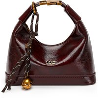 Textured Leather Hobo Bag Burgundy Shoulder Handbag with Tassel & Bell Charm Women's Vintage Crescent Purse for Daily Use