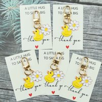 5pcs cute little yellow duck keychain pieces, accompanied by a thank-you card, perfect for parties, birthdays,