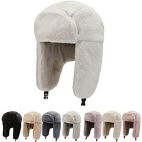 Women's Winter Thickened Warm Beanie Russian Caps Korean Fashion Ushanka Earflap Pilot Hat Women's Trend Bomber Hat Adjustable