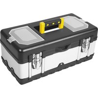Portable Tool Box Heavy Duty Plastic and Stainless Steel Tool Storage Case with Removable Tray for Electrician Auto Repair