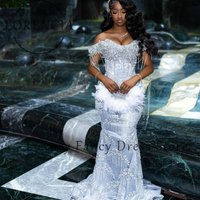 Sparkling Diamond Prom Dresses for Black Girl Off Shoulder Mermaid Evening Party Gowns Customized Sleeveless vestidos de festa