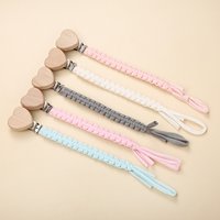 New Baby Pacifier Chain Clips Wood Heart Beech Clips Infant Dummy Holder Teething Chain for Care Soother Chew Toys Shower Gift