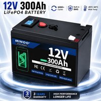 AliExpress MINNAAOO LiFePO4 12V 300AH 12V 200AH Battery Free Charger 12V Lithium Battery Built-In 300A BMS 6000+ Cycle For Solar RV Marine Energy