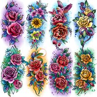 1 Sheet Waterproof Watercolor Peony Rose Flowers Temporary Tattoos For Women Girls Adults Long Lasting Temp Fake Tattoo Sticker