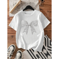 【WDS00112】Plus size women's round neck short sleeve T-shirt with elastic half sleeves and trendy prints