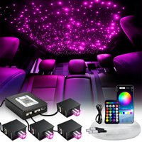 Kit ciel étoilé RGBW 12V 14W pour voiture, 300-1200pcs fibres optiques LED, effet ciel étoilé, contrôle Bluetooth APP & télécommande, éclairage d’ambiance pour toit et intérieur de voiture