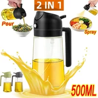 2in1 500ml Glass Spray Oil Sprayer Bottle Spray Oil Dispenser Oil Jar Cruet BBQ Kitchen Baking Roasting Picnic Kitchen Tool