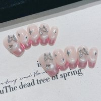 10pcs Short Trapezoid Handmade Press On Nails Kit, Pink Fake Nails, Gentle Romance Wearable Nail Art, Silver Butterfly, Stars