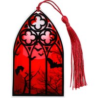 Scarlet Bat Bookmark Gothic Acrylic Bookmark with Tassel Reading Marker for Book Lovers, Everyday Office Supplies, Holiday Gift