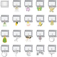 1PC DIY Stainless Steel Italian Charm Links Fit 9mm Bracelet Jewelry Making Accessories Findings Fruit Moon Cat Rhinestone CZ