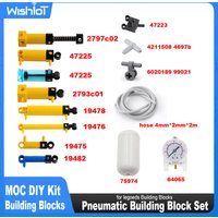 MOC Pneumatic Kits Technical Parts Cylinders Air Pump Push Rod Switch Piston Air Pipe Air Building Blocks 47225 19478 4697 8800
