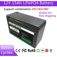 Bateria LiFePO4 12V 15Ah z wbudowanym systemem zarządzania baterią (BMS), akumulatory litowo-żelazowo-fosforanowe do samochodów dziecięcych, hulajnóg, zasilaczy 12V, opryskiwaczy, kontroli dostępu,