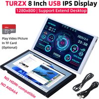 TURZX 8 Inch USB Screen 1280x800 IPS LCD Support Extended Desktop Mode Automatic Play Via TF Card CPU GPU RAM Monitor NO AIDA64