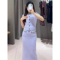 Diamond collar short-sleeved T-shirt elegant lilac purple stretch slim women's knitted top 2025 summer new style