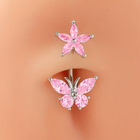 1PCS Stainless Steel Flower Belly Button Rings Women Fashion Pink Crystal Navel Piercing Barbells Body Jewelry Pircing Ombligo