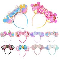 Mickey Mouse Ears Headband Women Birthday Girl Sequin Bow Minnie Hair Bands For DIY Hair Accessories Kid Gift