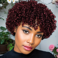 Human Hair Wig Pixie Cut Afro Kinky Curly Wig with Bangs Machine Made for Daily Wear