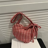 Retro Heart Shape Plaid Woolen Shoulder Bags for Women Large Capacity Ladies Handbags Lightweight Portable Student Girls Tote