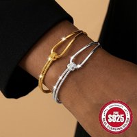 Exquisite S925 Silver Geometric Bracelet Simple Minimalist Style Women Fashion Jewelry Perfect for Mother's Day Party Gifts
