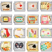 Y2k Colorful Poker Board Games Console Chip Italian Charm Links Fit 9mm Stainless Steel Bracelet Fashion Making Beads Wholesale