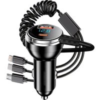 PD QC3.0 230W Car Charger - 5-Port USB C Type C Adapter | Fast Charge In-Car Phone Charger for iPhone Samsung Huawei Xiaomi