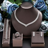 Zirconia Bridal Jewelry Set For Women Dubai Saudi Wedding Necklace Earring Bracelet Ring Set Prom Evening Dress Party Jewelry