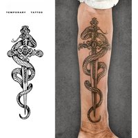 1Pc Snake Holy Sword Waterproof Temporary Tattoo Stickers, Lasting 1-2 Weeks,, Men Women Body Arm Art Realistic Fake Tattoos