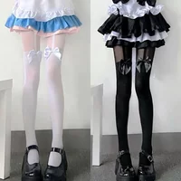 Lolita Kawaii Suspender Bowknot White Tights JK Women Sexy Thin Fake High Tube Over The Knee Sling Onepiece Stitching Pantyhose