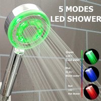New LED 5 Modes Shower Head Rainfall SPA Temperature Control Shower Pressurized Water Saving 3/7 Colors Handheld Bathroom Shower