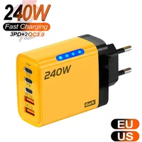 240W 5-in-1 GaN Desktop Charger with 10A USB-C Cable 3PD & 2 USB Ports Fast Charging for iPhone 17/16 Pro Samsung Laptop