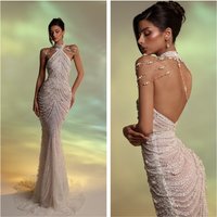 Gorgeous Sheath Wedding Dress Beading Pearls High Neck Sleeveless Mermaid Formal Occasion Bridal Gowns Customized
